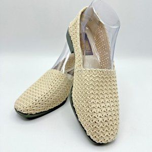 Tan Faded Glory Janey Crochet Shoes Women's Size 8 Flats Slip On